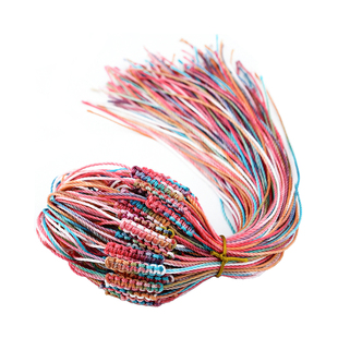 手编平结拉环高档彩色段染吊牌绳子精手工编织多彩挂绳线拉圈配饰