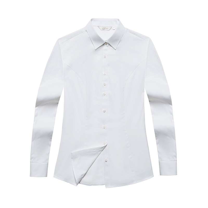 虎豹春季商务修身百搭通勤工作服正装长袖衬衫女职业装白衬衣