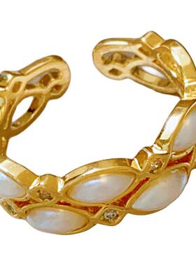 椭圆珍珠锆石戒指轻奢高级感