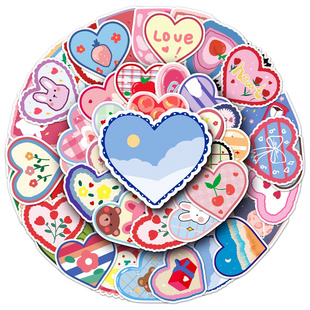 50张爱心贴纸原创手绘cartoon stickers装饰笔记本头盔相框画手账保温杯吉他衣柜收纳箱拉杆箱贴纸防水pvc