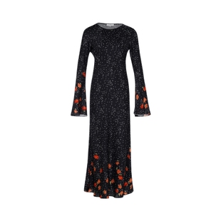 LYNEE 复古浪漫花朵印花垂感鱼尾连衣裙女夏季新款度假风温柔长裙