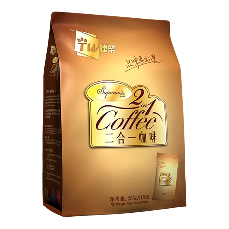 捷荣二合一速溶咖啡醇厚香浓港式风味25gx15包*3袋装375g*3实惠装