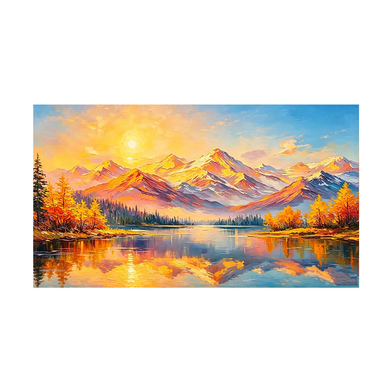纯手绘日照金山聚宝盆油画