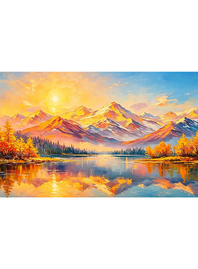 纯手绘日照金山聚宝盆油画