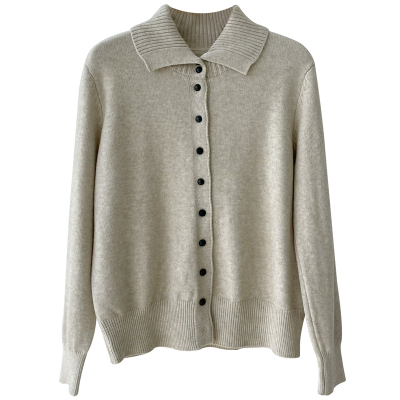 翻领加厚纽扣开衫毛衣女秋冬