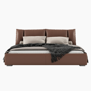 广巢 泡芙床意式极简黑色真皮软包小户型双人大床主卧高端大气A