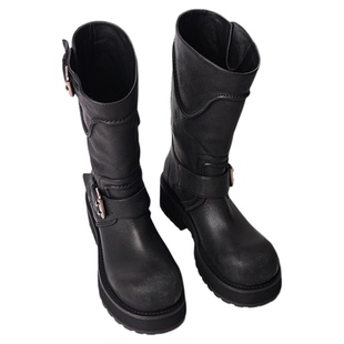 LABERTHREE秋冬新品机车风复古大头马丁靴复古厚底增高中筒靴女靴