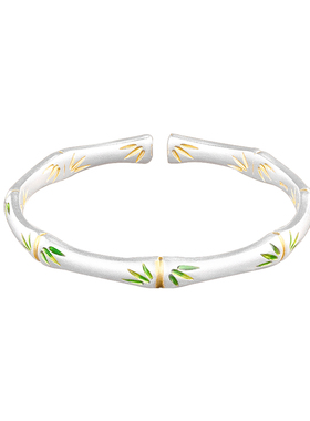 竹报平安足银9999珐琅开口手镯