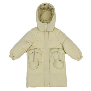 2026白鸭绒儿童羽绒服女款中长款超厚手套式口袋潮流纯色简约百搭