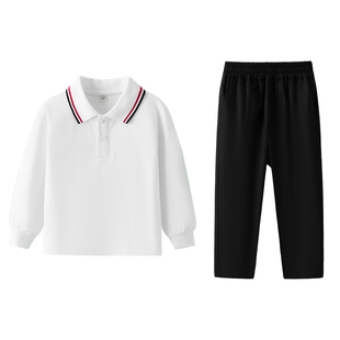 儿童纯白加绒POLO衫小学生校服打底衫男童长袖卫衣棉女童西裤卫裤
