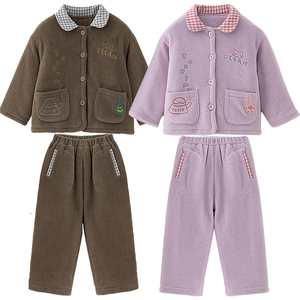 小黑托昵儿童夹棉睡衣抗静电男童女童三层加厚加绒冬季家居服棉袄