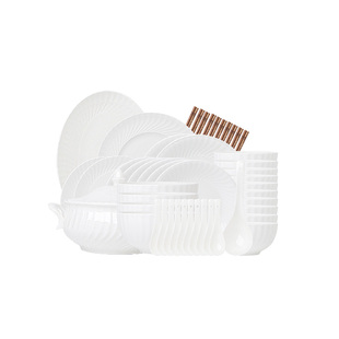 艾格恩旋乐散件纯白浮雕骨瓷餐具套装碗盘碟家用轻奢高颜值组合装