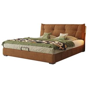 帕沙曼布艺床1米8双人床高箱储物床卧室床1米5复古风猫抓布床软包