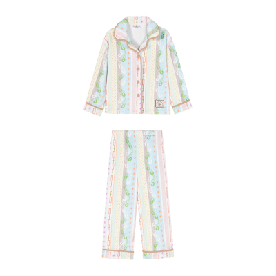 原创条纹芒星印花法兰绒睡衣女冬