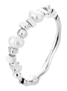 个性冷淡风碎银珍珠戒指女可调节