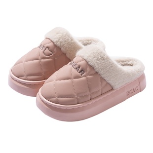 防水棉拖鞋女款冬季2025新款加绒加厚保暖室内厚底防滑毛绒棉鞋女