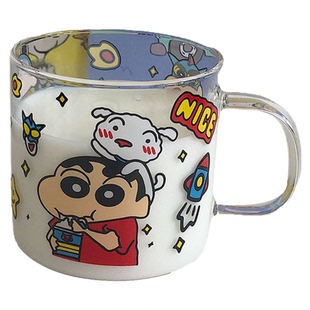 可爱小新牛奶杯子卡通透明水杯带盖大容量玻璃杯学生家用礼物小众