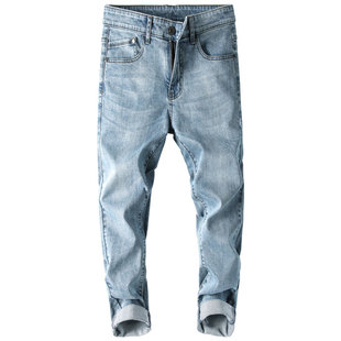 曼卓科华2025新款男潮牌高端裤子美式高街男生修身九分男士牛仔裤