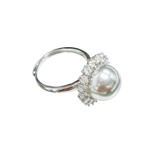 方糖家璀璨澳白色茶金珍珠锆石S925纯银戒指轻奢精致高级食指戒女