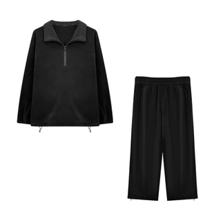 梵朵大码女装16426秋冬韩系慵懒时尚宽松加绒卫衣遮胯卫裤套装潮