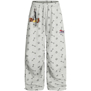 自然涩美式灰色运动卫裤女秋冬季加绒街舞穿搭褶皱宽松休闲长裤子