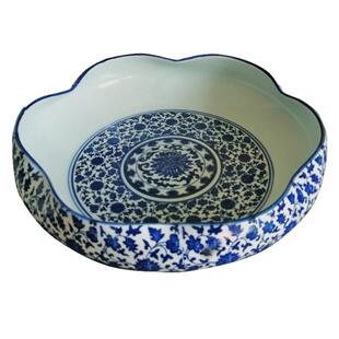 花盆陶瓷青花景德镇复古荷叶口形金鱼缸创意笔洗富贵竹塔水仙花盆