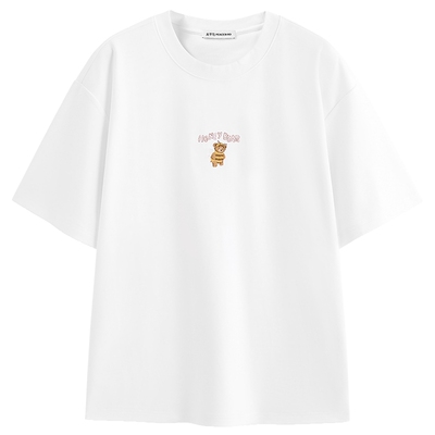 太平鸟男装小熊刺绣T恤纯色时尚情侣装2026夏新款体恤衫圆领半袖