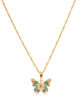 A青山绿珐琅蝴蝶叠戴精致项链女