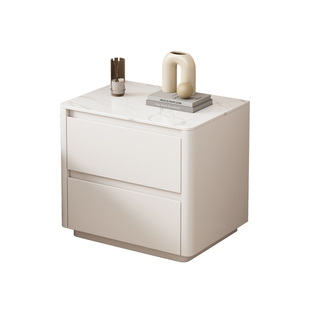 全实木烤漆岩板床头柜抽屉柜轻奢实木床边柜现代简约高级感储物柜