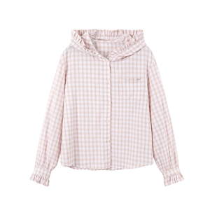 ANA宝藏珍妮 26春夏韩系木耳边带帽休闲宽松长袖衬衫外套上衣女生