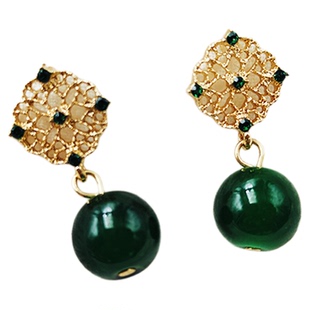 古风耳饰女森系仙女耳环绿色圆珠耳坠女气质百搭配旗袍C383