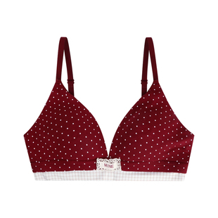 甜美性感波点红色内衣女薄款小胸舒适无痕结婚新娘本命年文胸套装