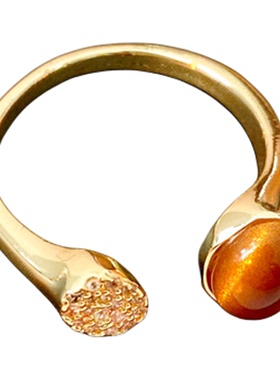 锆石虎眼石不规则开口戒指小众感精致食指戒时尚复古轻奢手饰