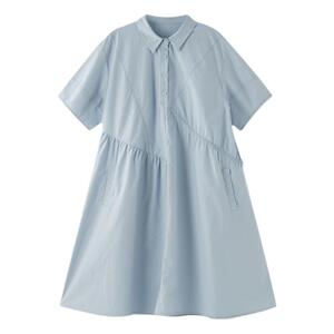 女大童韩版连衣裙2024夏装新款少女休闲宽松翻领棉布裙学院衬衫裙