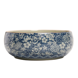 汝窑青花茶洗家用开片大水盂水洗杯洗茶道配件复古洗茶器建水茶具