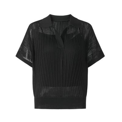 尹默imm压褶POLO领印花毛衫