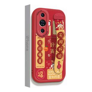 适用华为nova13手机壳nova12腕带支架pro女新款冬季曲面屏高级感nove9/8/7se/6/5pro全包防摔硅胶带挂绳红色