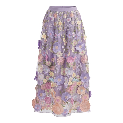 马天奴立体花卉绣花A摆半身裙