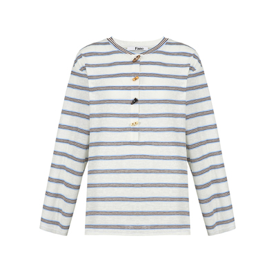 范洛miu系牛角扣慵懒条纹T恤女