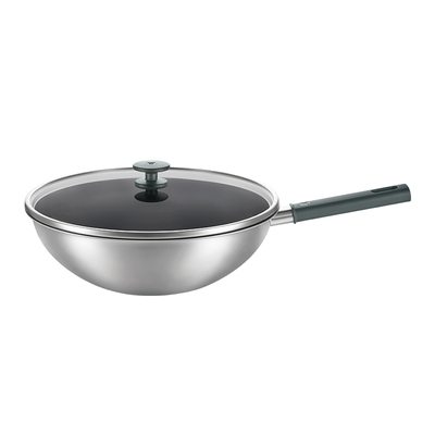 双立人钛炒锅无涂层不易粘家用炒锅30cm大口径Silver银光钛炒锅