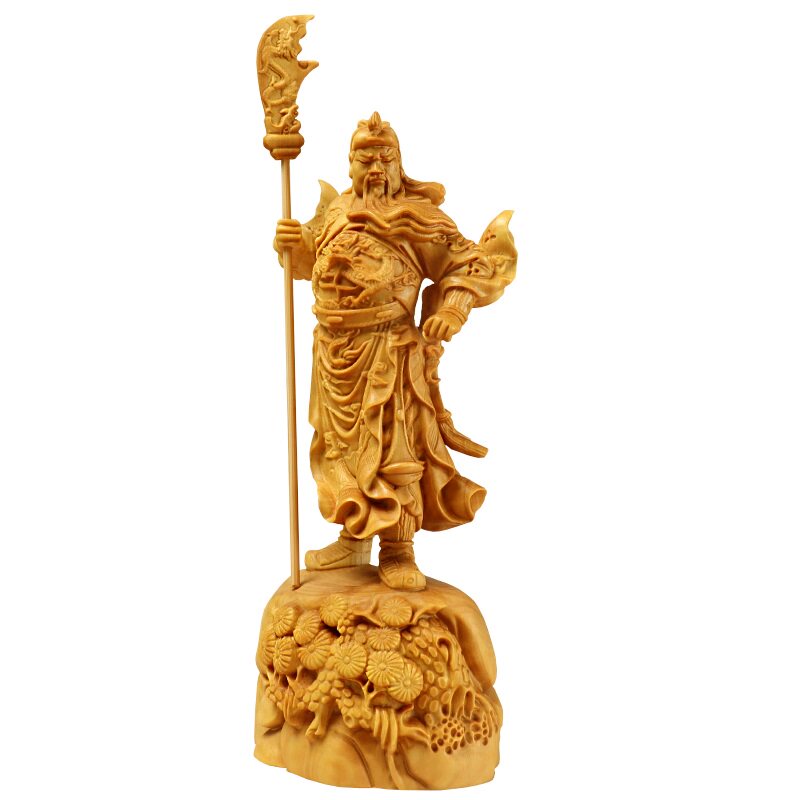 黄杨木雕新中式家居饰品摆件木质雕刻把玩工艺品武财神关公关云长