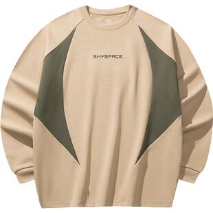 安踏美式复古套头卫衣男女同款宽松撞色拼接圆领长袖休闲运动上衣