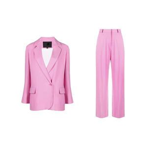 王心凌明星同款粉色西装外套上衣女高腰垂感宽松显瘦百搭休闲裤秋