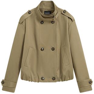 KBNE宽松短款卡其色风衣女2026春季新款小个子翻领外套女花苞上衣