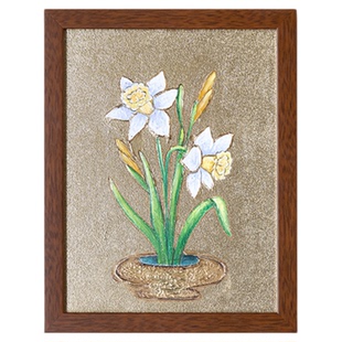 若奈挂画《金盆聚仙》真金箔手绘画作霍克尼灵感收藏玄关水仙旺宅