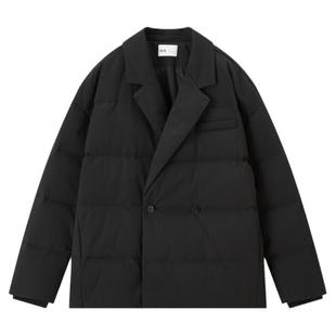 流石男装黑色短款西装羽绒服2025年冬季新款男士轻便白鸭绒外套潮
