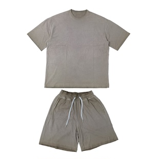 重磅厚实高克重全棉脏洗做旧工艺宽松剪裁圆领短袖T恤大码Y750男