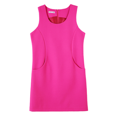 中厚圆领毛呢背心裙女士直筒秋冬新款通勤酒红色中长款无袖连衣裙