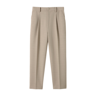 THESSNCE 经典轻奢乱麻纱质感 单褶挺缝线通勤橡筋腰直筒西裤男