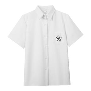 林间萌象原创JK衬衫短袖宽松学院风白刺绣女衬衣夏季校供制服上衣